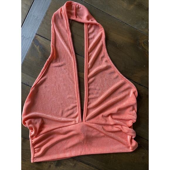 Rainbow Y2K Peach Womens 1x Halter Top Babydoll Stretch - Picture 1 of 7